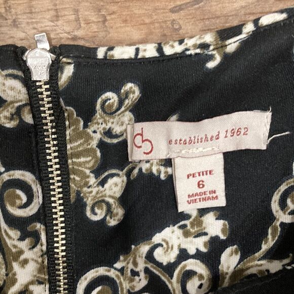 DB Women’s Black Tan and White Paisley Floral Fit and Flare Dress Size 6P - Picture 3 of 5